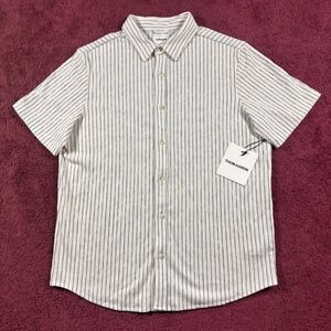 Thom Aaron Button Down Shirt Mens XL Cream Black Striped Short Sleeve NWT